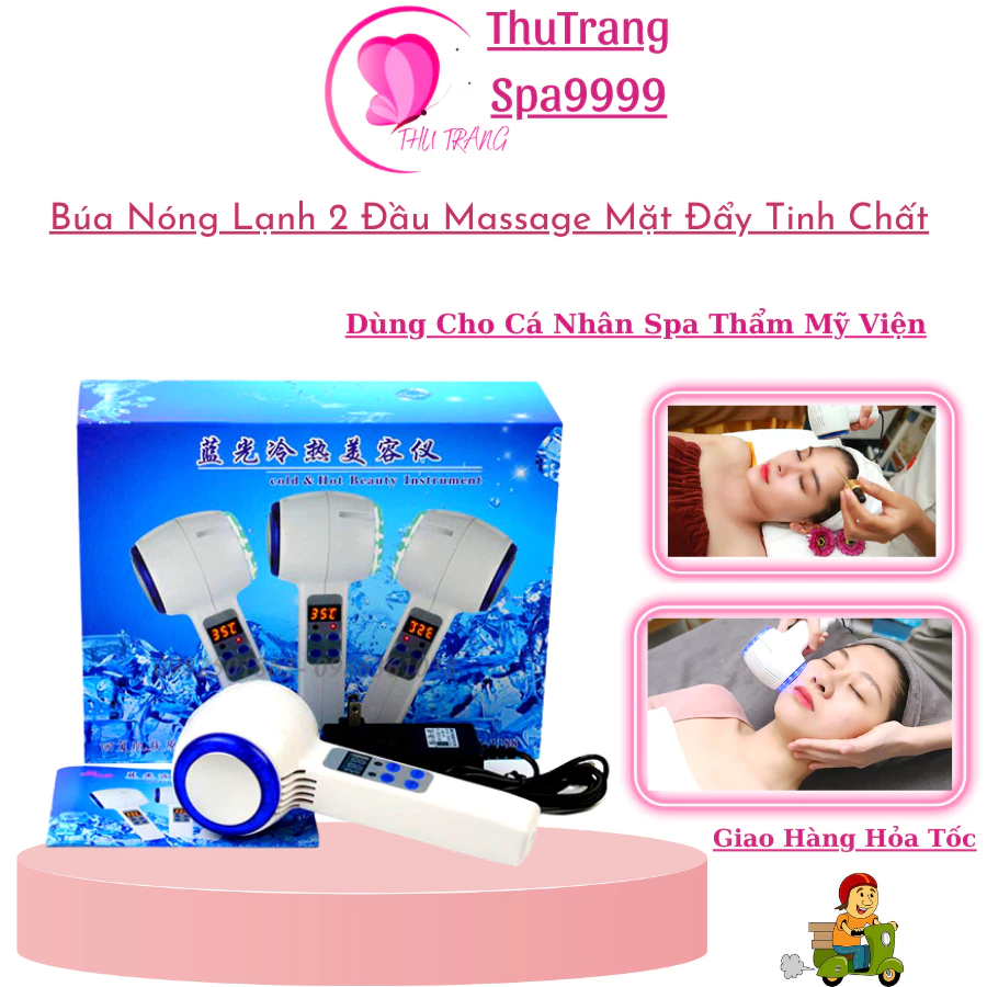 Búa Nóng Lạnh 2 Đầu Massage Mặt | Có Ánh Sáng Sinh Học Máy Điện Di Đẩy Tinh Chất