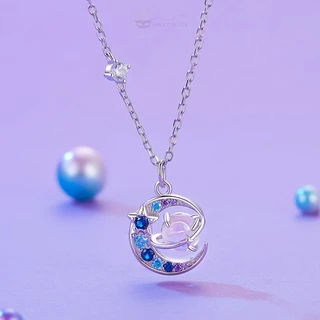 Dây Chuyền Bạc Nữ S925 Mặt Trăng Ngôi Sao Đá Opal Lấp Lánh Sang Trọng - AMOOI SILVER AD513