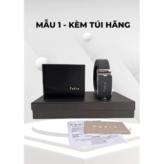 Combo quà tặng sinh nhật bạn trai, Set ví thắt lưng nam Pedro fullbox, có túi giấy tặng kèm