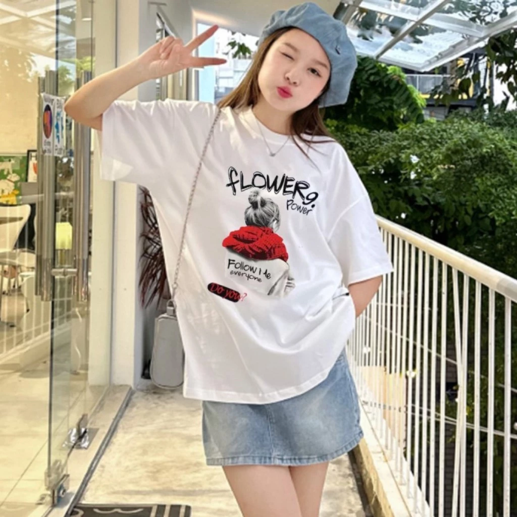 Áo thun nữ, áo phông nữ tay lỡ unisex GENZ STUDIO FOLLOW ME, áo form rộng full cotton oversize Phong các Hàn Quốc