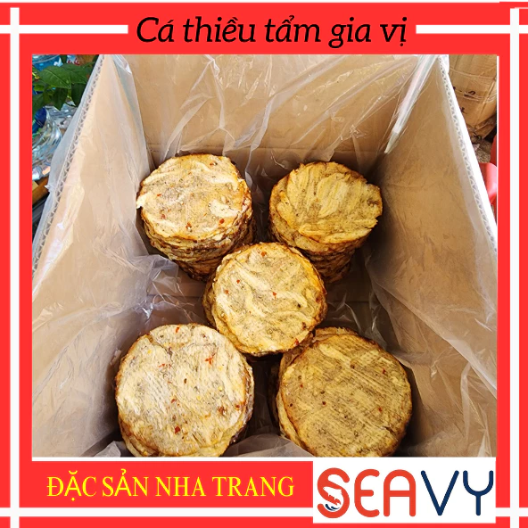 Cá thiều tẩm gia vị miếng tròn ép, loại 1, hộp 220g dại thơm ngon hải sản ăn liền Nha Trang