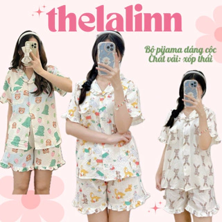 Set pijama đũi thái cộc đùi hoạ tiết xinh xắn Thelalinn. Bộ ngủ nữ đồ mặc nhà pyjama nhiều màu dễ thương