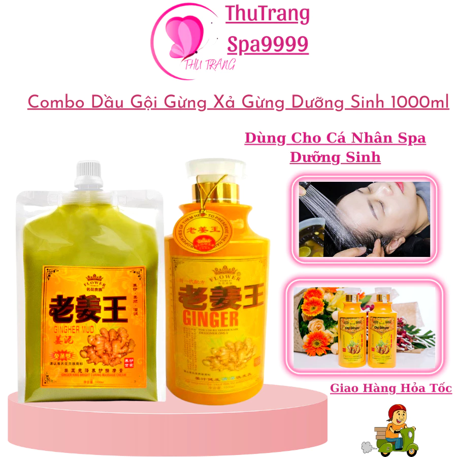 Dầu Gội Gừng Dưỡng Sinh Cặp 1000ml | Ngăn Ngăn Rụng Tóc Dầu Gội Dưỡng Sinh Liu Thông Khí Huyết