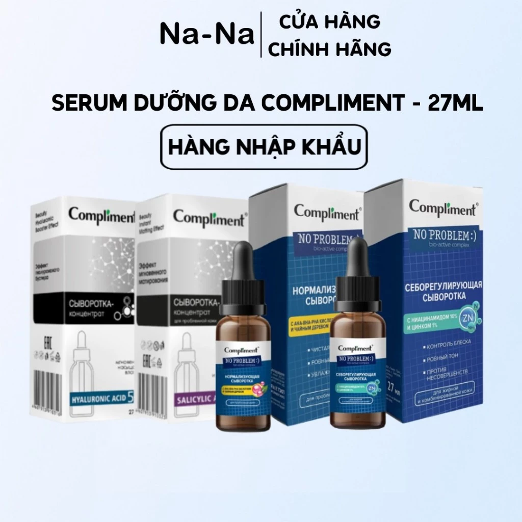 Serum BHA 2% Compliment, 10% Niacinamide, 1% Zin C,HA giúp làm sạch da, kiềm dầu, giảm mụn, sợi đầu đen, bã nhờn trên da