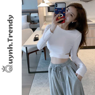 Áo Croptop Nữ Tay Dài Khoét Eo Ôm Body, Áo Croptop Tay Dài Trơn Kiểu Sexy Chất Thun Borip Quynh Trendy A47