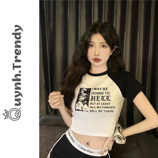 Áo Croptop Nữ Ôm Body Hell Cổ Tròn Tay Ngắn, Áo Thun Croptop Nữ Chất Borip Mềm Quynh Trendy A52