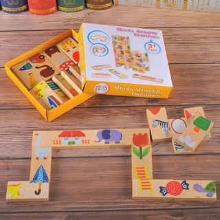 (GIÁ SỈ) Bộ Đồ chơi Domino gỗ nối tiếp 28 chi tiết cho bé - đồ chơi xếp hình gỗ montessori giúp bé phát triển trí tuệ