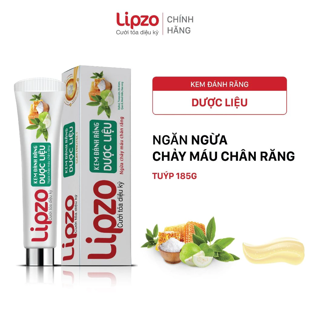 Kem Đánh Răng Dược Liệu Lipzo 185 Gram Ngăn Ngừa Chảy Máu Chân Răng Tụt Nướu Phục Hồi Men Răng Giòn Mỏng Yếu