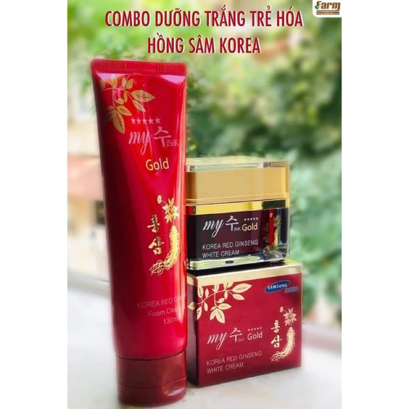 Combo Sữa Rửa Mặt Hồng Sâm Đỏ My Gold 130ml + Kem Sâm Hàn Quốc My Gold Korea Red Ginseng White Cream 50ml