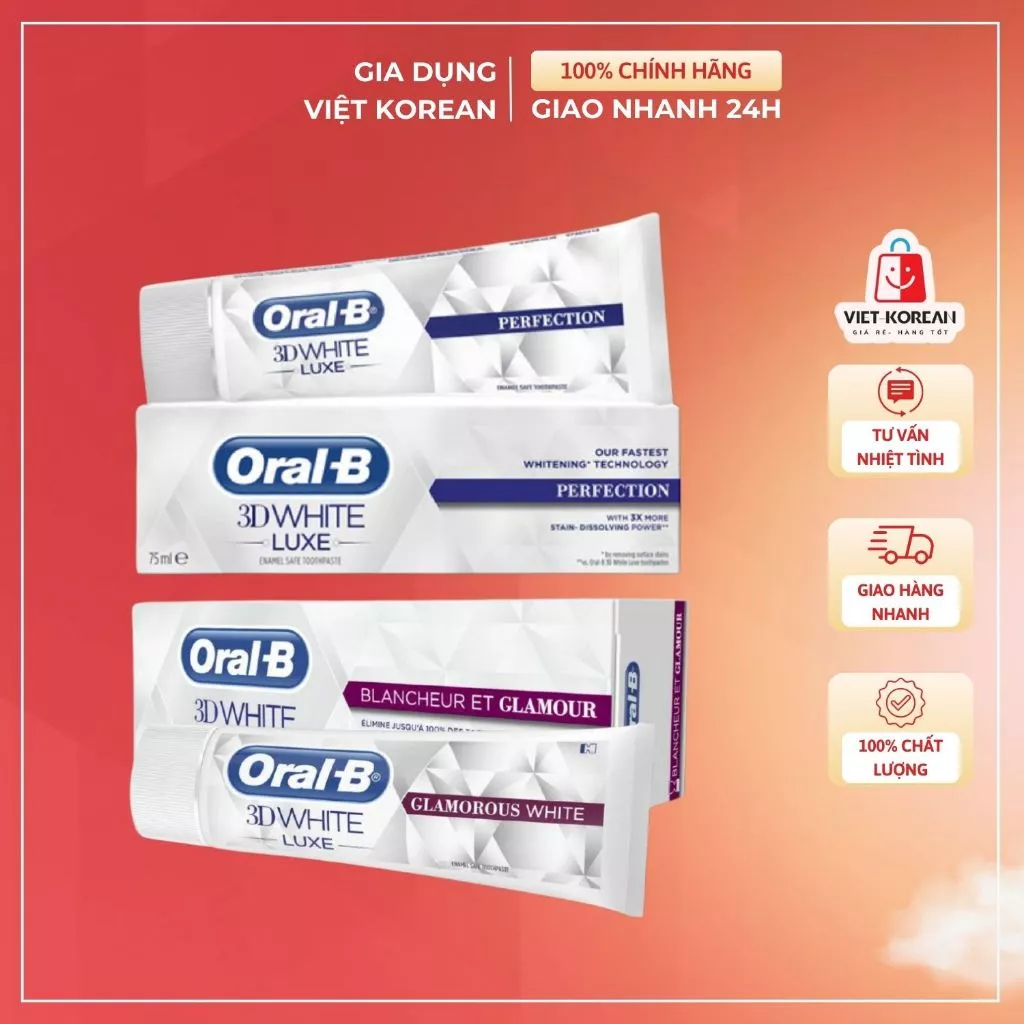 Kem Đánh Răng Oral-B 3DWhite LUXE - Răng Trắng Hơn Trong 3 Ngày, Cơ Chế Ưu Việt, Bảo Vệ Răng, Hơi Thở Thơm Mát