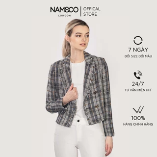 Áo khoác dạ dáng ngắn nữ Namandco 2 lớp chất vải dạ dày dặn sang trọng, cao cấp size S M L XL họa tiết kẻ NJ0189