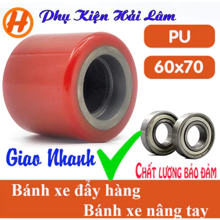 Bánh xe đẩy hàng, xe nâng tay PU 60x70mm có vòng bi