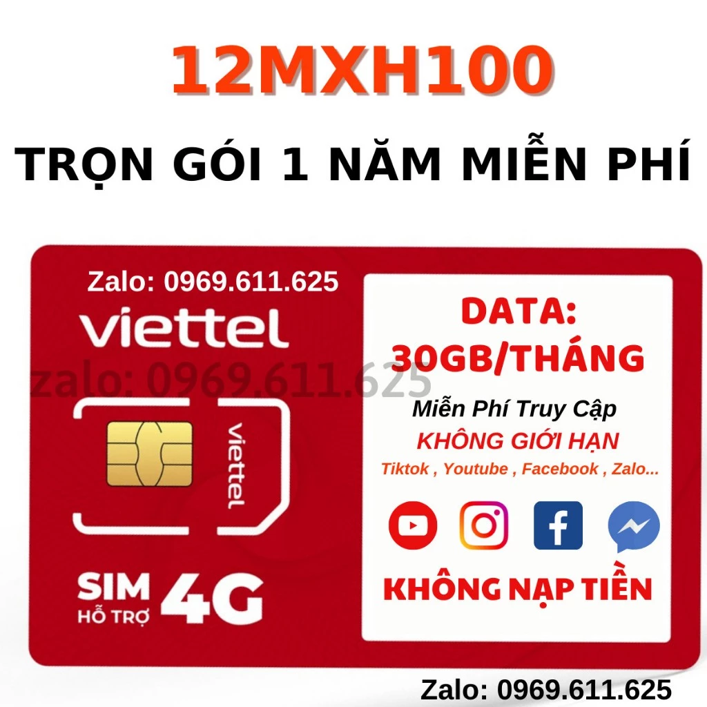 [ SALE 50% TOÀN BỘ SIM ] Sim VIETTEL 4G 1 NĂM 12V120N 12MXH100 12V90B 6MXH100 12SD125 Tặng Data Nghe Gọi Free Không Nạp