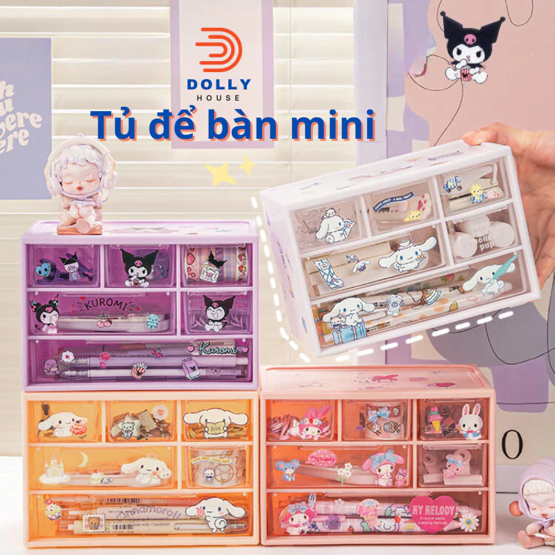 Tủ đồ mini 6 ngăn để bàn đa năng, đựng mỹ phẩm, dụng cụ học tập có thể xếp chồng lên nhau với 4 màu sắc Dolly House
