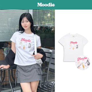 Áo Baby Tee "Sticker" chất thun 100% cotton | MOODIE BRAND - Trắng