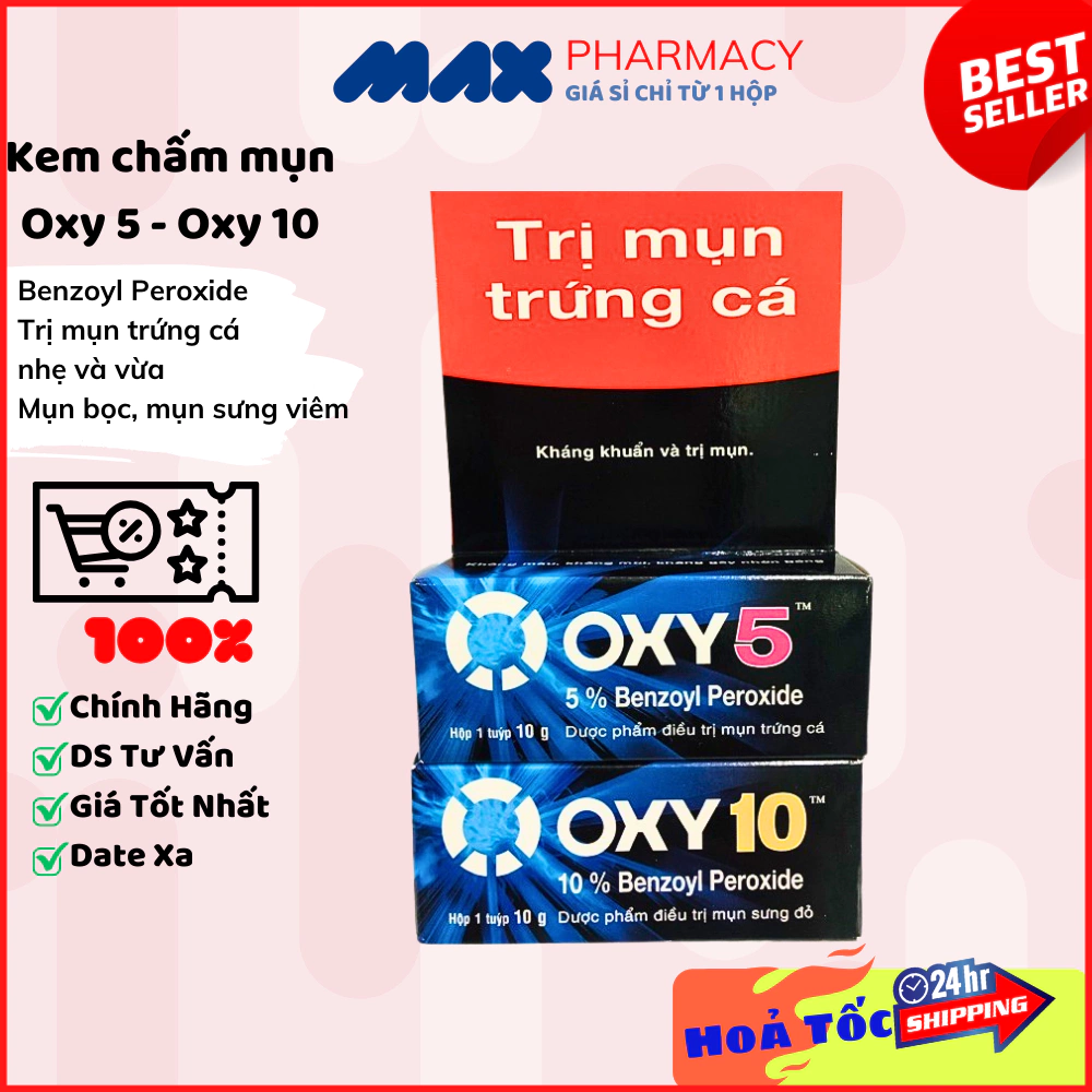 Kem Chấm Mụn OXY 5 - OXY 10 Giảm Mụn Bọc & Mụn Trứng Cá  Benzoyl Peroxide Tuýp 10g - Maxpharmacy