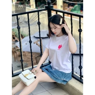 Áo Thun Nữ Baby Tee Cotton MONO TRẮNG Baby In Hình Tim Nhỏ Cute Dễ Thương Ngắn Tay Co Giãn 2 Chiều Đi Chơi, Làm Học