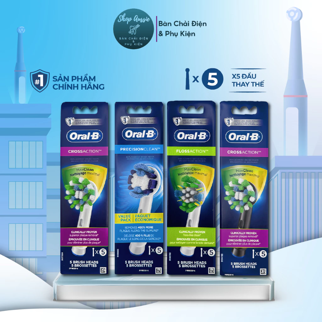 Vỉ 5 Đầu Bàn Chải Điện Oral-B - Đủ Loại Đầu Thay Thế Bàn Chải Oral B Cho Người Lớn và Trẻ Em, Đầu Bàn Chải Braun