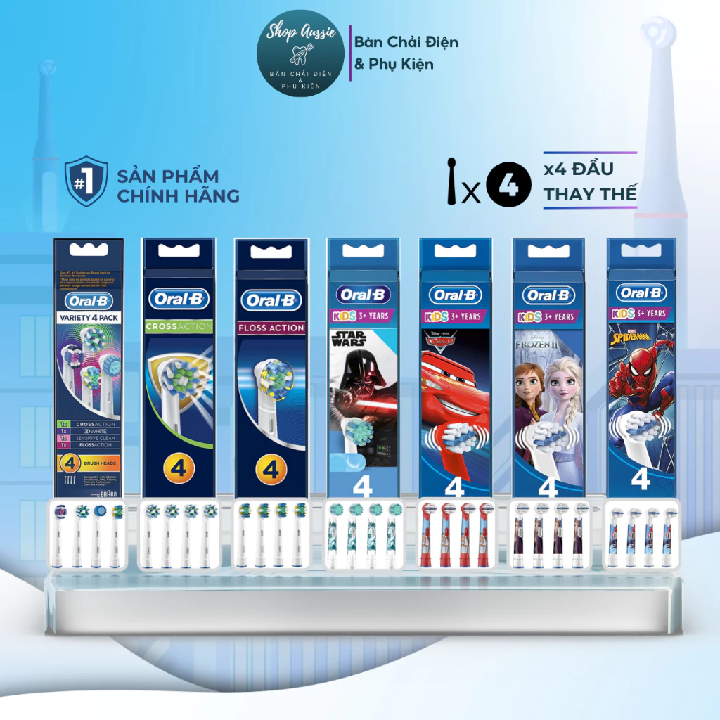 Vỉ 4 Đầu Bàn Chải Điện Oral-B Braun - Đủ Loại Đầu Bàn Chải Điện Oral B Cho Bé Và Người Lớn