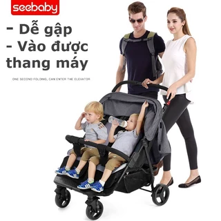 Xe đẩy đôi cho bé song sinh Seebaby T22 cao cấp phối lưới thoáng, tặng màn chống muỗi và đệm mùa đông ấm áp