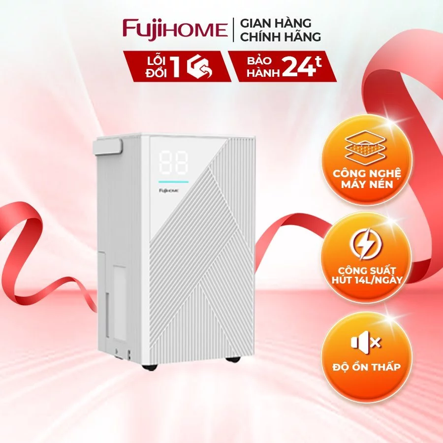 Máy hút ẩm dùng máy nén nhập khẩu FUJIHOME DH14 Công suất hút 14 lít/ ngày - Bảo hành 24 tháng