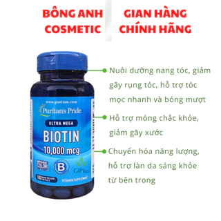 Viên uống giúp mọc tóc, giảm rụng tóc Puritan's Pride Ultra Mega Biotin 10000 mcg 100 viên của Mỹ