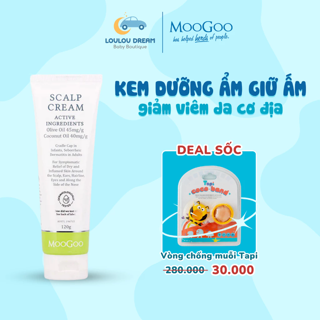 Kem dưỡng ẩm giữ ấm Moogoo Úc hỗ trợ làm giảm viêm da cơ địa Natural Scalp Cream