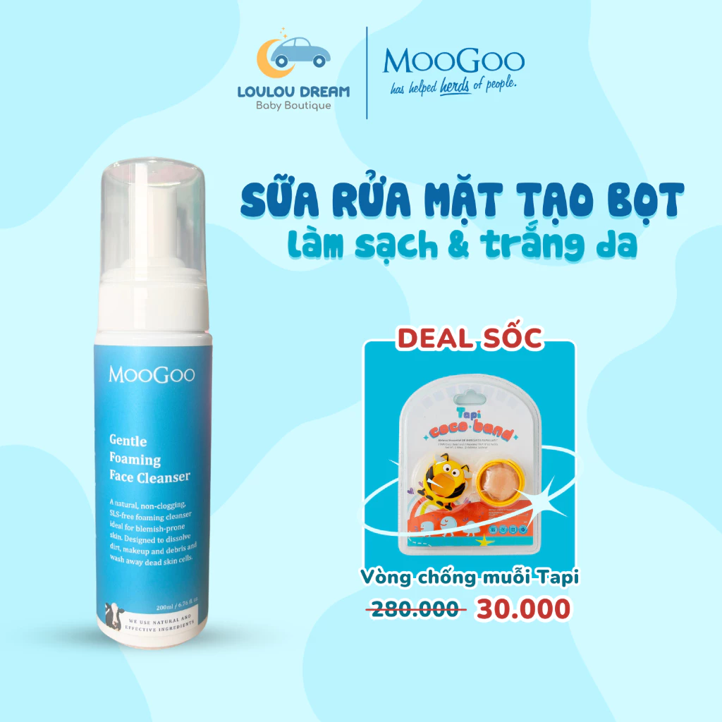 Sữa rửa mặt Moogoo tạo bọt giúp làm trắng da, kiềm dầu giảm mụn Gentle Foaming Face Cleanser