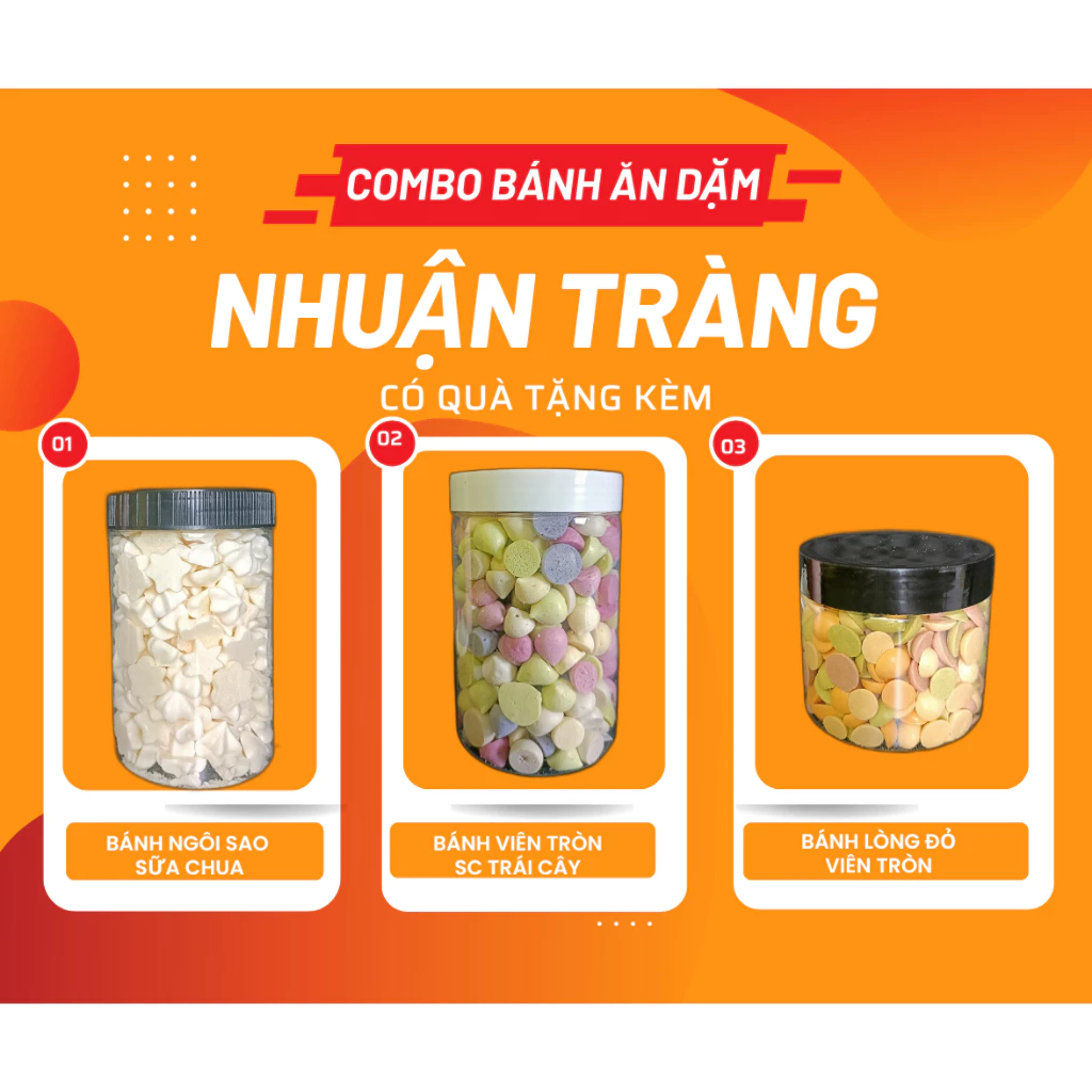 [Có quà] Combo NHUẬN TRÀNG(3 HŨ LỚN) bánh ăn dặm cho bé MSHOP