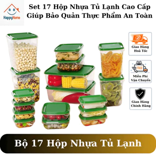 Set 17 hộp nhựa tủ lạnh cao cấp, hộp đựng thực phẩm giúp bảo quản đồ ăn an toàn sạch sẽ tiết kiệm không gian tủ lạnh