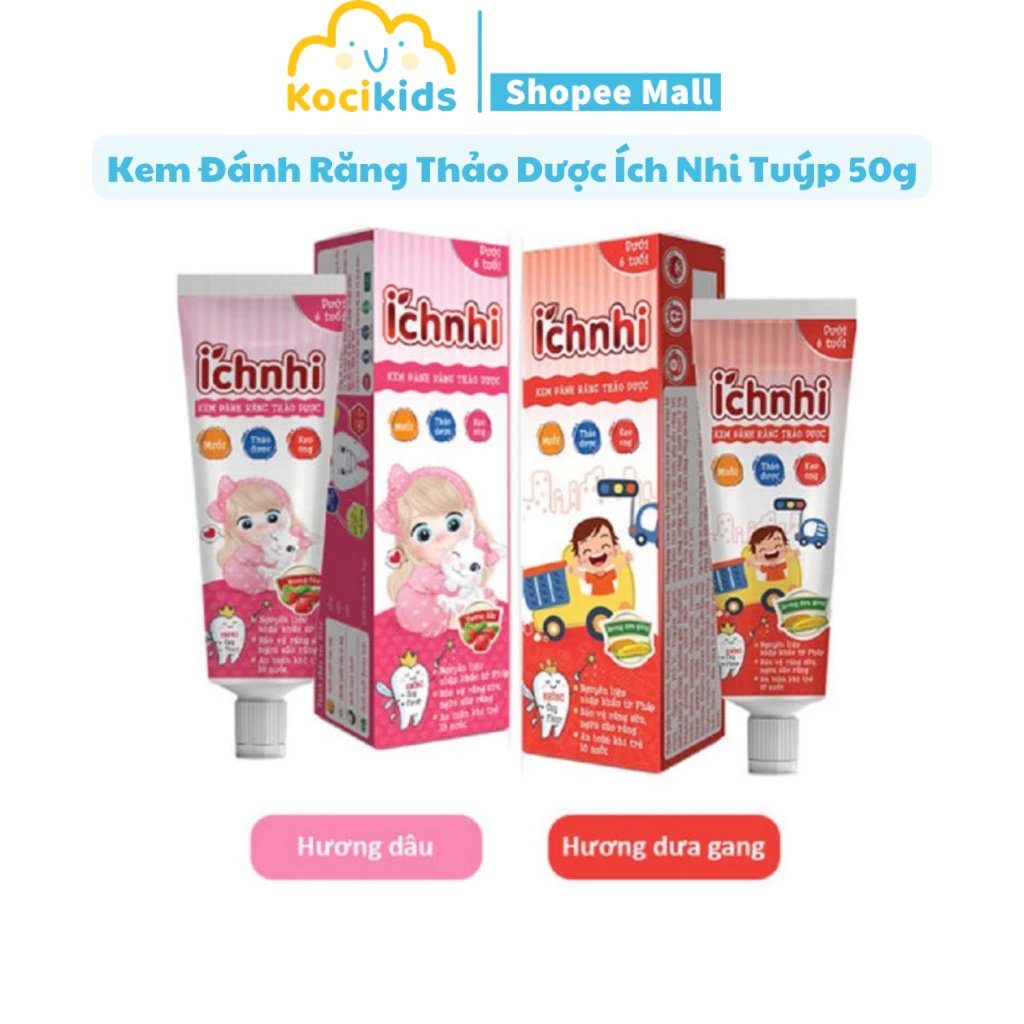 Kem đánh răng thảo dược Ích Nhi tuýp 50g cho bé dưới 6 tuổi bảo vệ răng sữa, ngừa sâu răng cho bé