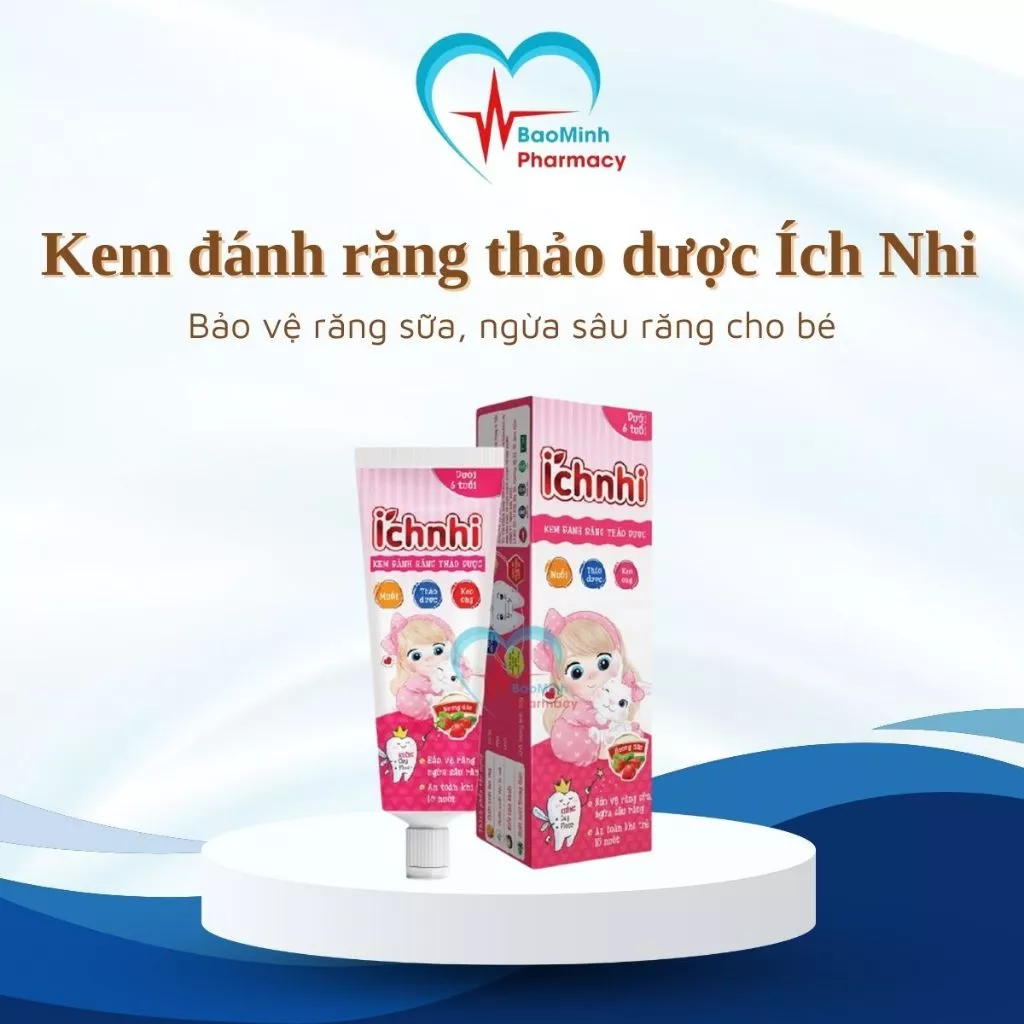 Kem Đánh Răng Thảo Dược Ích Nhi Hương Dâu Cho Bé Nuốt Được Ngăn Ngưà Sâu Răng Bảo Vệ Răng Sữa Tuýp 50g