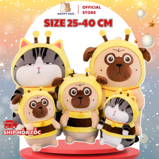 Gấu Bông mèo hoàng thượng Size 24/40cm và chó mặt xị cosplay ong siêu dễ thương nhồi gòn cao cấp - Happy Hug