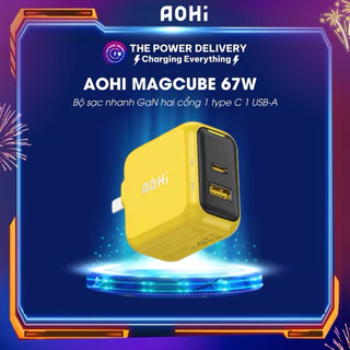 Bộ sạc nhanh GaN hai cổng 1C1A AOHI Magcube GaN+ 67W AOC-C004 PD/PPS/IQ có thể gập lại