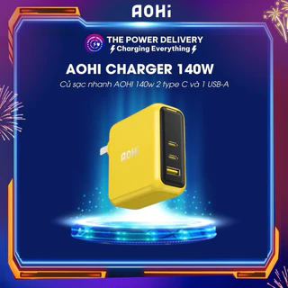 Củ sạc nhanh AOHI 140w Magcube GaN 2C1A chuẩn sạc nhanh UFCS hỗ trợ PD 3.1, chân gập, nhỏ gọn - Bảo hành 12 tháng