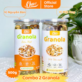 [COMBO 2 Hũ 500g] Granola Siêu Hạt Vị Nguyên Bản, Granola 20% Yến Mạch 3 Vị OHOO FOODS - Hạt Ngũ Cốc Dinh Dưỡng