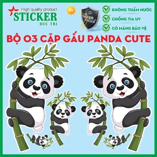 Decal Gấu Trúc Panda dán xe ô tô, sticker dán cửa kính, xe tải... 01 Bộ bao gồm 03 cặp (3 Kích thước)