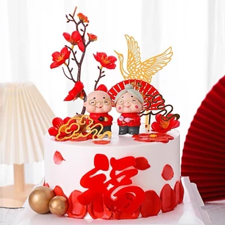 [RẺ VÔ ĐỊCH] - Ông Bà Ngoại  Áo Đỏ(1 Cặp)  - Trang trí bánh sinh nhật bánh kem