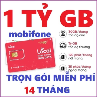 SIM 4G MOBIFONE TRỌN GÓI 1 NĂM TẶNG 1 TỶ  DATA TỐC ĐỘ CAO MDT250A MDT255 12MDT150 12MDT50 12A500