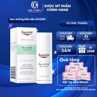 Kem Dưỡng Kiểm soát nhờn Eucerin ⚜️Chính Hãng⚜️ Kem dưỡng ngừa mụn, kiềm dầu Eucerin ProAcne A.I Matt Fluid 50ml