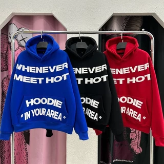 Áo Khoác Hoodie WHENEVER Nỉ Bông In Nổi 3D Dáng Rộng Nam Nữ