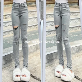 Quần jeans ôm khói bạc rách nhiều Yến Tee, quần ôm gơn phố chất đẹp