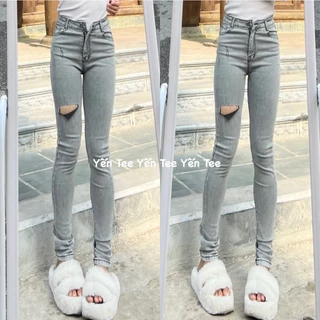 ( Chất sịn ) Quần ôm khói rách vuông nhỏ Yến Tee rẻ đẹp, ôm girl phố , quần jeans nữ