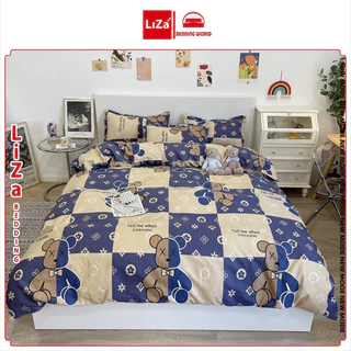 Vỏ Chăn Mềm Cotton Poly 1m9x2m1, Mẫu Gấu Nâu Xanh Hàng Chọn Lồng Được Ruột Có Khóa Kéo, Cố Định Góc