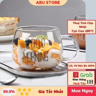 Ly thủy tinh GOOD MORNING cute dễ thương 350ml chiu nhiệt Cốc thủy tinh uống nước HOTREND hiện nay ABUSTORE