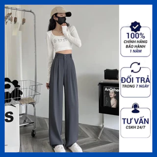 Quần Ống Suông 2 CÚC Culottes Dài 100cm Cạp Bản To 7cm 2 Khuy 3 Màu ĐEN - GHI - NÂU