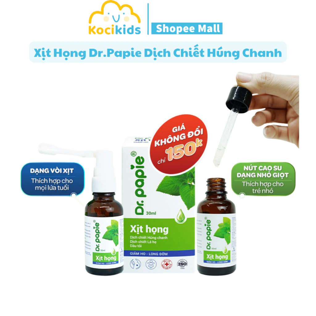 Xịt Họng Dr.Papie Dịch Chiết Húng Chanh Hỗ Trợ Giảm Ho, Tăng Sức Đề Kháng Đường Hô Hấp 30ml