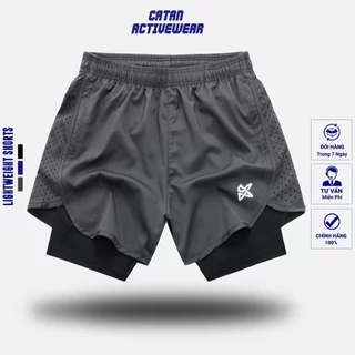 Quần Đùi Short Thể Thao 2 Lớp Ngắn Tập Gym Nam Nữ CATAN SPORT Túi Khóa Zip Có Lỗ Thoát Khí Q274