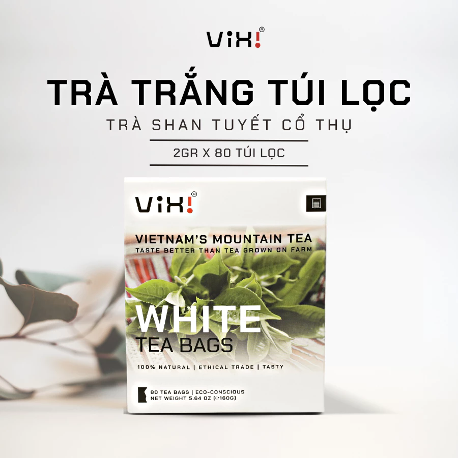 Trà trắng túi lọc ViXi Trà Shan Tuyết cổ thụ Tây Bắc hộp 160gr 80 túi lọc