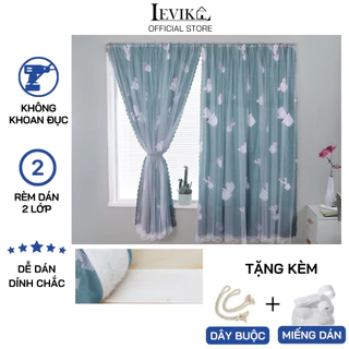 Rèm cửa dán tường Levika.hn Xanh xương rồng chậu phấn trắng